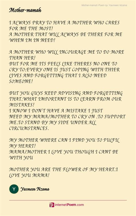 Mother Mamah Poem By Yasmeen Nzama