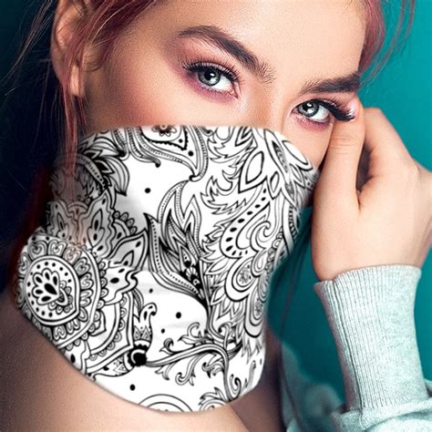 Black And White Floral Print Bohemian Multi Use Neck Gaiter For Women