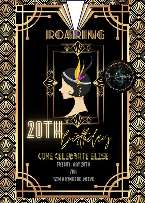 Roaring 20s Birthdayevent Invitation Template Flapper Birthday 20s