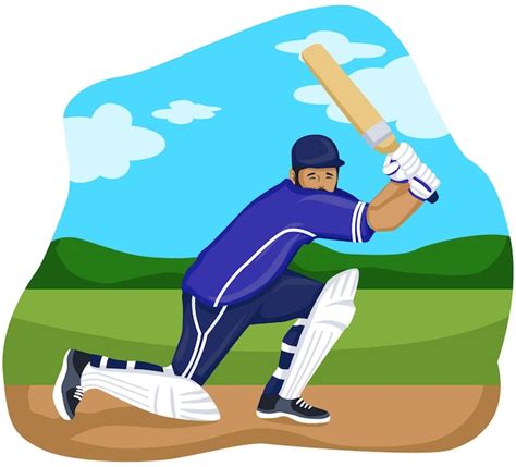 Premium Vector A Man Playing Cricket In A Blue Uniform With A Bat In