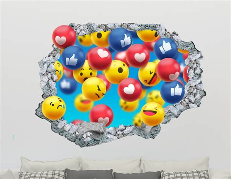 Colorful Emoji Sticker Wall Decor Emoji Broke Wall Beautiful Etsy