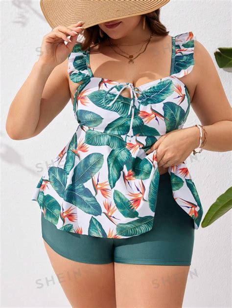 Shein Swim Lushore Conjunto De Tankini Con Ribete De Volantes Y