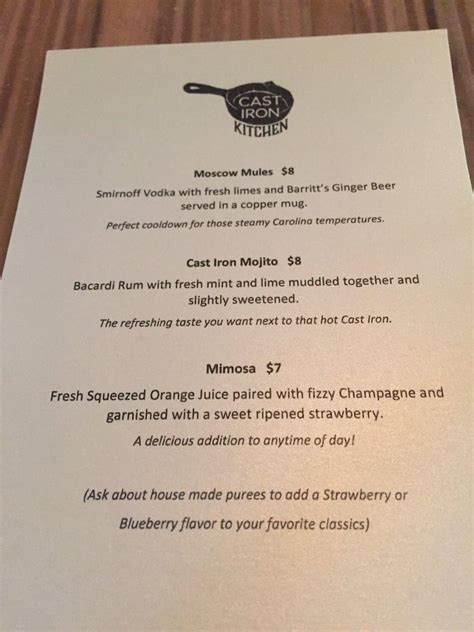 Menu At Cast Iron Kitchen Restaurant Wilmington Market St 6