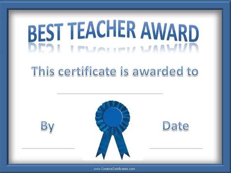 Teacher of the Year Award Certificates