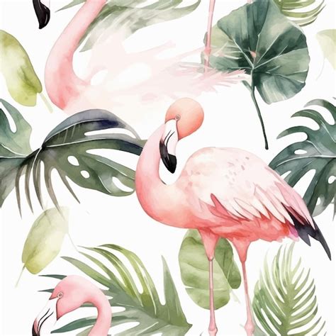 Premium Vector Flamingo Tropical Forest Seamless Pattern Vector