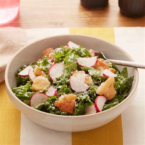 Recipe Chicken And Kale Caesar Style Salad With Radishes And Almonds