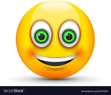 Smiling emoji big realistic green eyes Royalty Free Vector