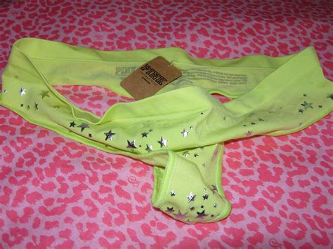 Victoria S Secret Sexy Pink Thong Seamless Stretch Neon Green Stars Xs