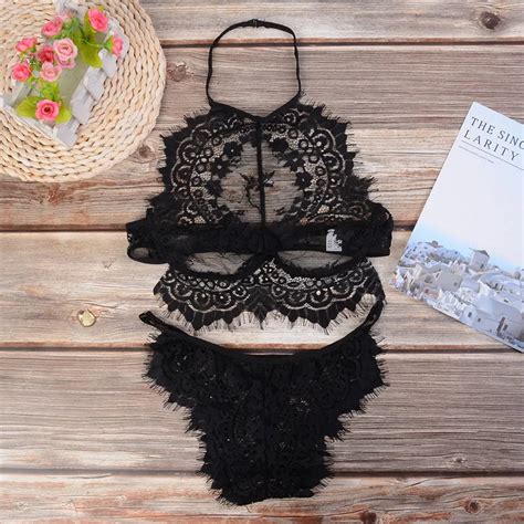 2019 Hollow Lace Erotic Sexy Lingerie Bra Set Push Up Sleepwear