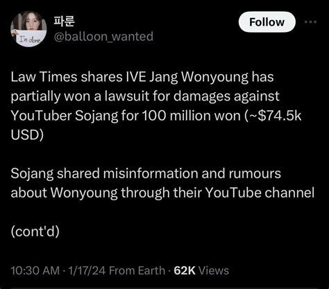 Jang Wonyoung Partially Won A Lawsuit Against Youtuber Sojang R Kpop