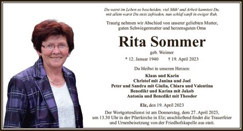 Traueranzeigen Von Rita Sommer Vrm Trauer De