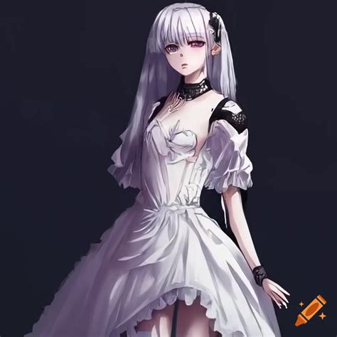 Goth Anime Woman In White Dress And Black Boots On Craiyon