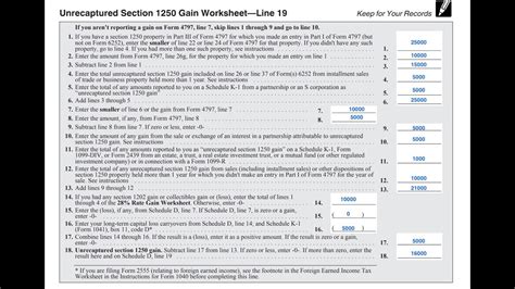 Unrecaptured Section 1250 Gain Worksheet Schedule D Line 19 YouTube