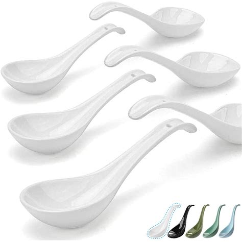 Buy Artena Bright White 6.75 inch Asian Soup Spoons Set of 6, Ultra-fine Porcelain Tablespoon ...