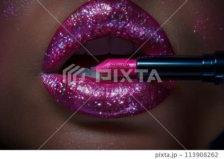 A detailed view of a womans lips adorned with のイラスト素材 113908262 PIXTA