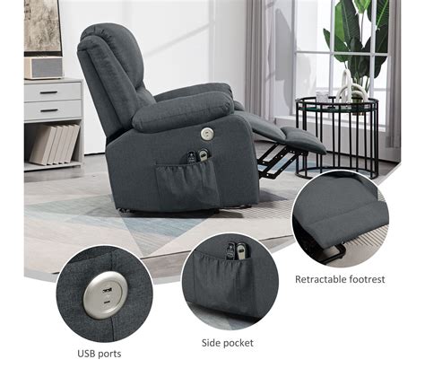 Fauteuil Releveur Relax Massant Électrique Réglable Tissu Gris