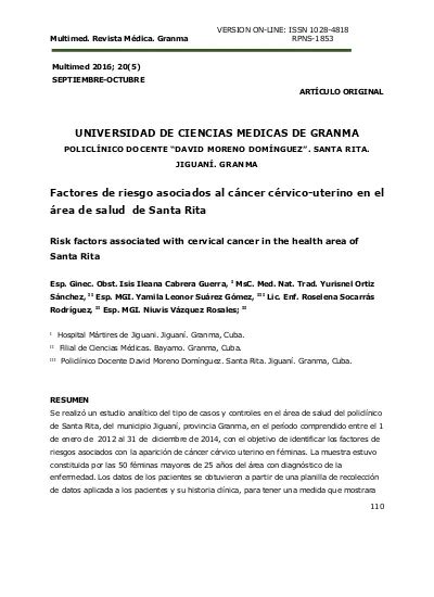 Factores De Riesgo Asociados Al Cncer Crvico Uterino En El Rea De Salud