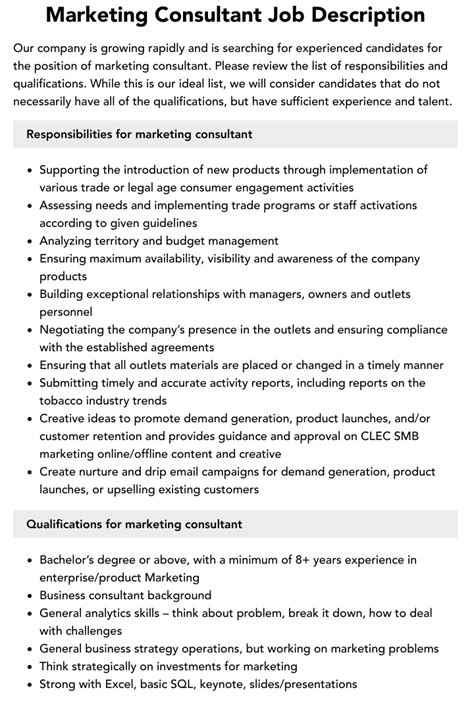 Marketing Consultant Job Description Velvet Jobs