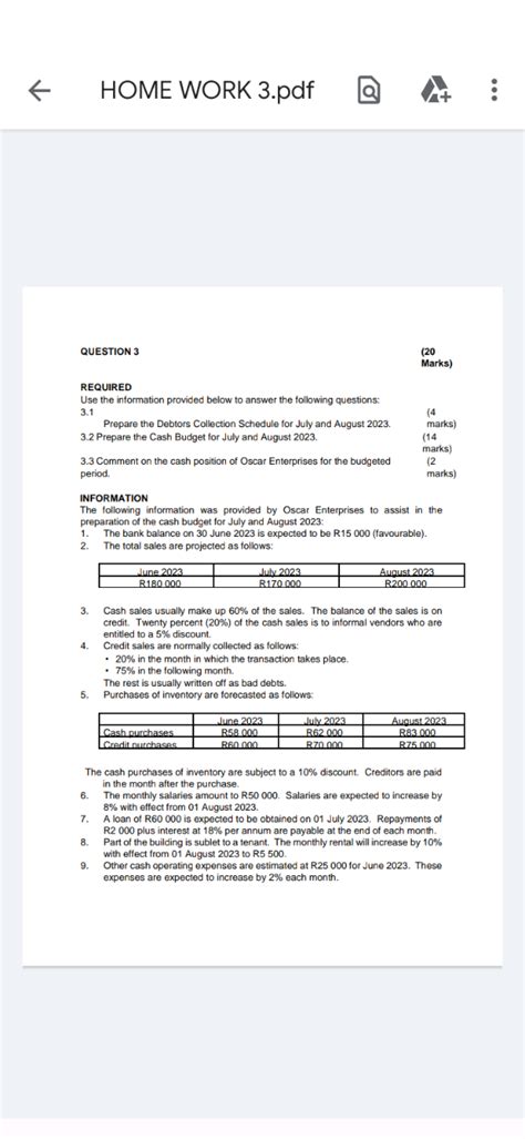 Solved Question 3 20 Marks Required Use The Information