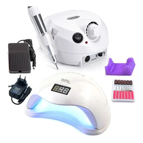 Kit Cabine Sun 5 Led Uv 48w Unha Gel Motor Lixadeira Porquinho De