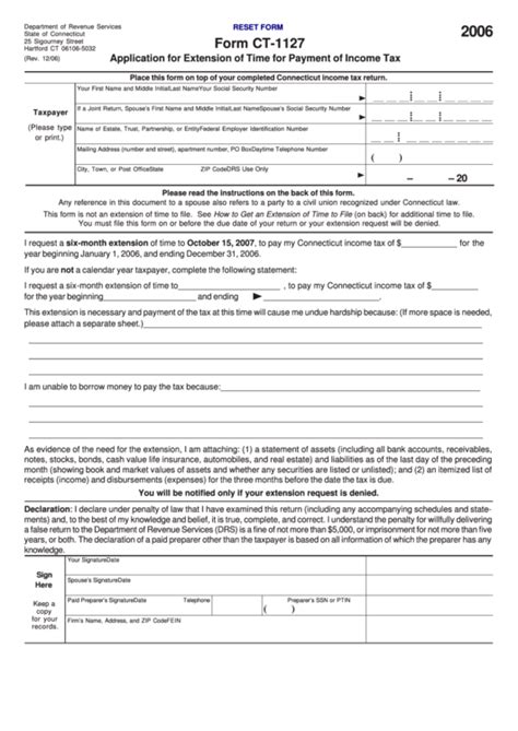 Fillable Form Ct 1127 Application For Extension Of Time For Payment