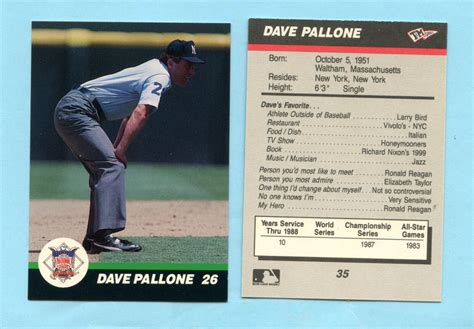 1989 Baseball Umpire Card 35 Dave Pallone National League Ebay