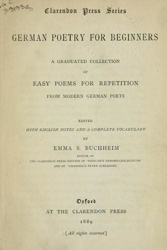 German Poetry For Beginners By Emma Sophia Buchheim Open Library