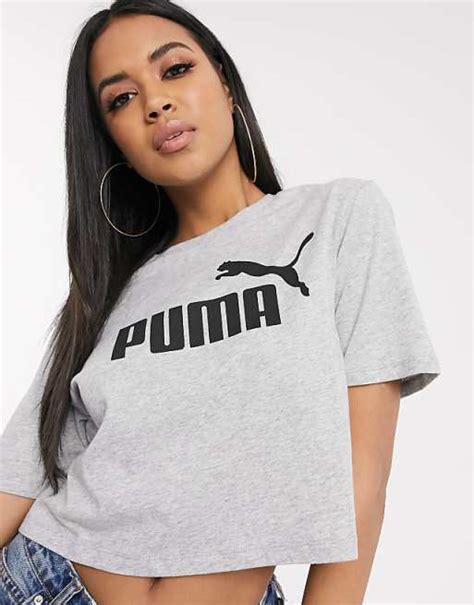 Puma Essentials Cropped Logo T Shirt In Grey Asos