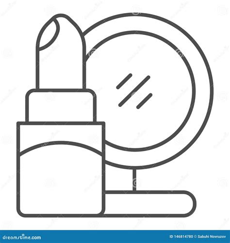 Lipstick And Mirror Thin Line Icon Cosmetics Vector Illustration