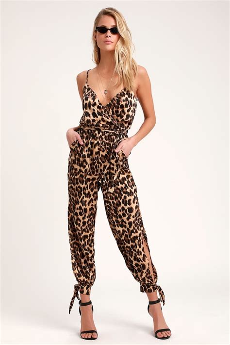 Chic Leopard Jumpsuit Satin Jumpsuit Surplice Jumpsuit Lulus