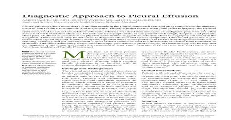 Pdf Diagnostic Approach To Pleural Effusion Diagnosis And