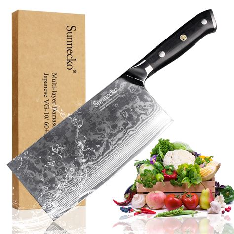 Sunnecko 7 Inches Cleaver Chopping Knife Damascus Steel New High