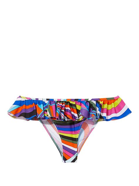 Pucci Wave Print Ruffled Bikini Bottoms Multicolour Farfetch