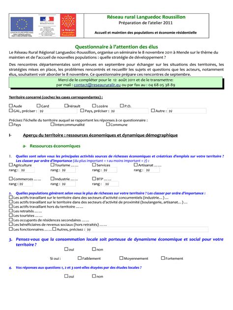 Remplissable En Ligne Questionnaire Lattention Des Lus Fax Email