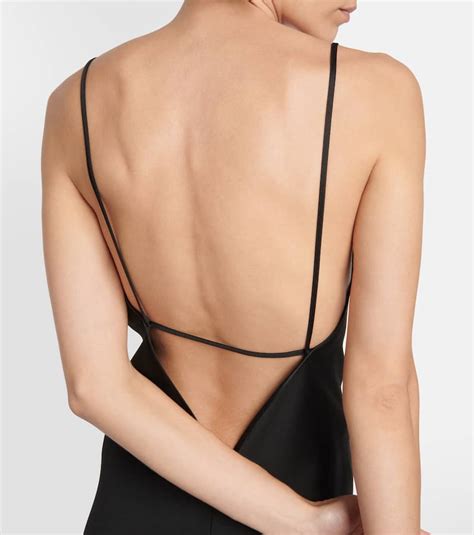 Victoria Beckham Cami Open Back Long Satin Slip Dress In Black Modesens