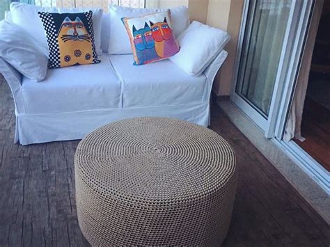 Puff Maxi Crochê em Corda Náutica 70x30cm Diversas Cores Elo7