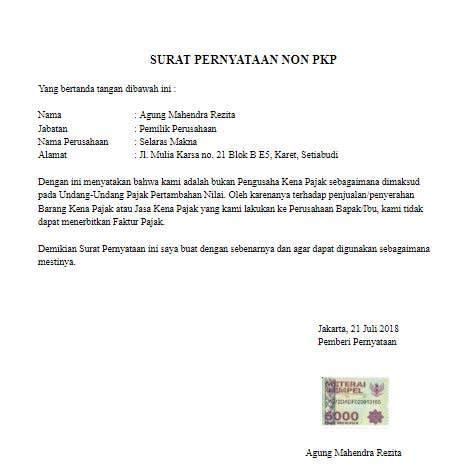 Apa Itu Surat Pernyataan Non Pkp Pajak Io