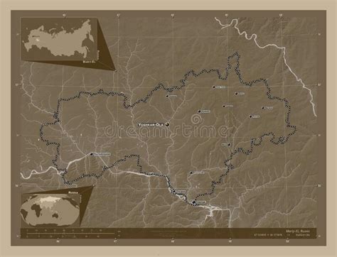 Mariy El Russia Sepia Labelled Points Of Cities Stock Illustration