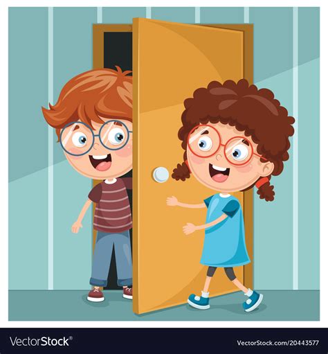 Kid Opening The Door Royalty Free Vector Image