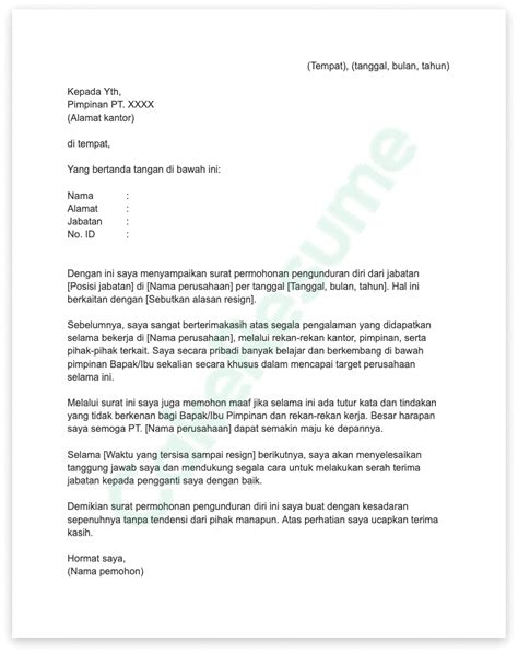 Contoh Surat Resign Yang Baik Dan Sopan Contoh Surat Resmi