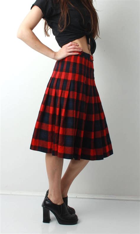 Red Plaid Skirt Pleated Skirt Accordion Skirt Tartan Etsy