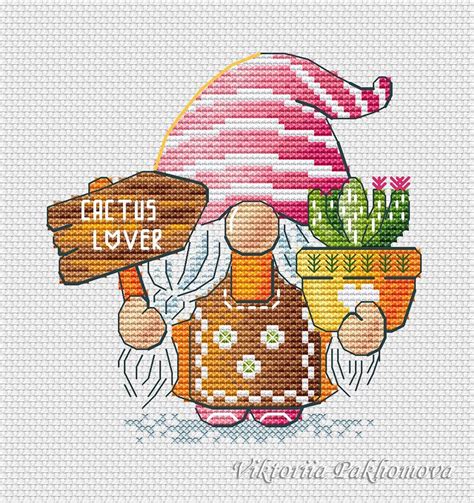 Cactus Gnome Cross Stitch Pattern Pdf Nordic Leprechaun Floral Etsy