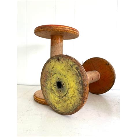 antique wooden textile factory spool pair chairish