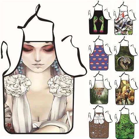 1pcs Sexy Man Women Fish Month Printed Apron Bibs Home Cooking Baking