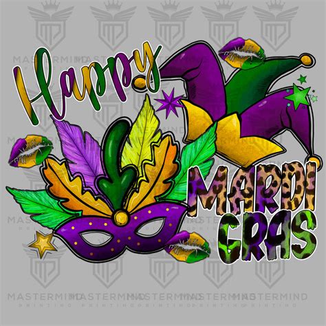 Happy Mardi Gras Mask Dtf Transfer Mastermind Printing Llc