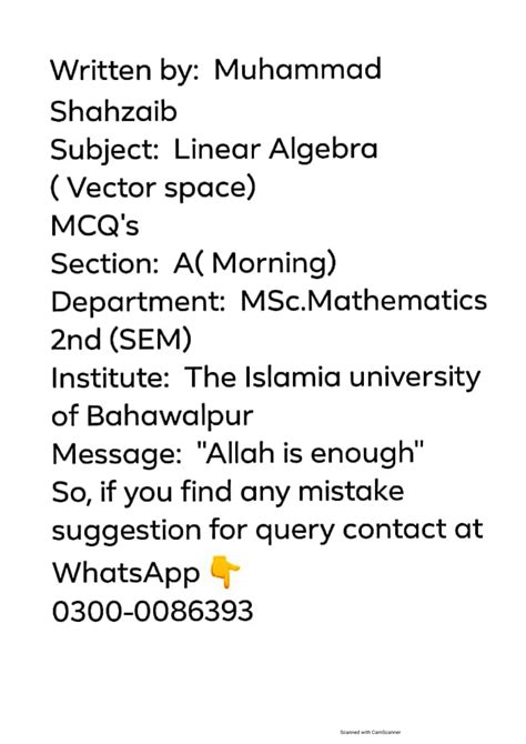 Solution Mcqs Linear Algebra Vector Space Studypool