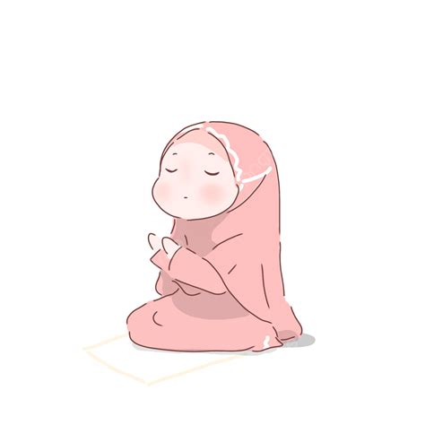 Islamic Muslim Girl Pink Hijab Praying Namaz Cartoon Cute Chibi