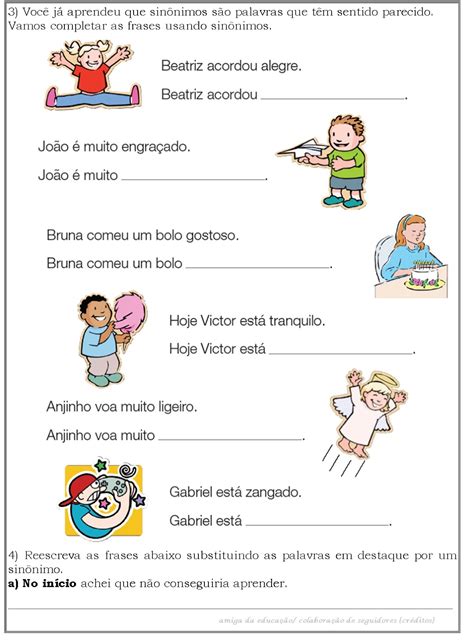 AMIGA DA EDUCAÇÃO ATIVIDADES SINÔNIMO E ANTÔNIMO ATIVIDADES