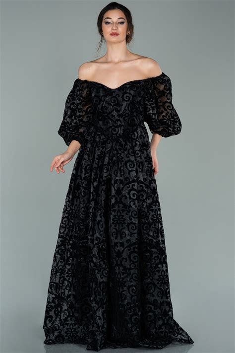 Long Black Velvet Evening Dress Abu2075