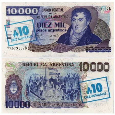 ND 1985 Billete Argentina 10 Australes M Belgrano P322b SC Mynumi